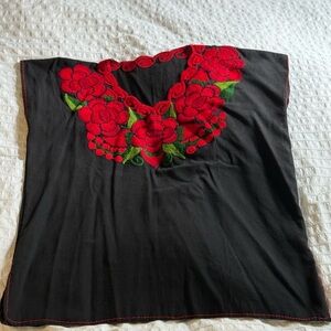 Embroidered Black and Red Women's Top